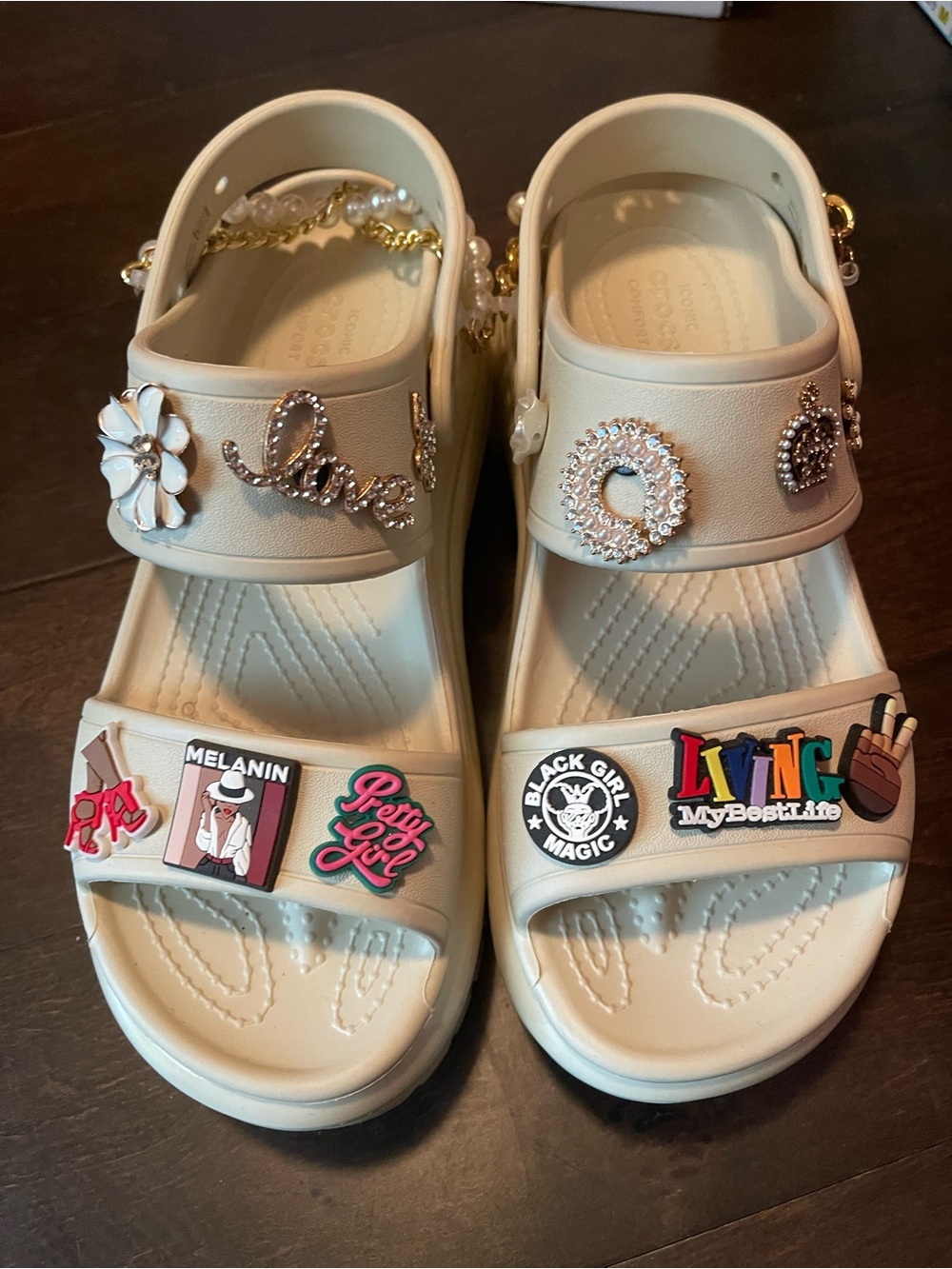 CROCS Beige Slide Sandals with Decorative Charms